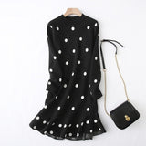 Tangada women dots knitted sweater dress elegant long sleeve ruffles 2019 autumn winter lady knit midi dress YU27