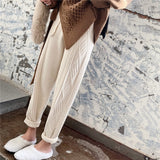 Streetwear Autumn Thick pant women trousers 2019 Autumn winter high waist loose drawstring elastic waist twist radish wool pants