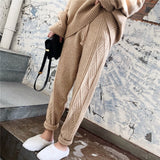 Streetwear Autumn Thick pant women trousers 2019 Autumn winter high waist loose drawstring elastic waist twist radish wool pants