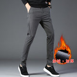 Autumn Winter Pants Men Classic Smart Casual Elastic Long Trousers Male Black Cotton Straight Warm Work Pant Men's Y1997