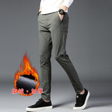 Autumn Winter Pants Men Classic Smart Casual Elastic Long Trousers Male Black Cotton Straight Warm Work Pant Men's Y1997