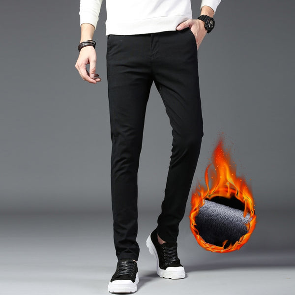 Autumn Winter Pants Men Classic Smart Casual Elastic Long Trousers Male Black Cotton Straight Warm Work Pant Men's Y1997