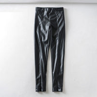 Tangada women white skinny PU leather pants stretch zipper female autumn winter pencil pants trousers 6A04