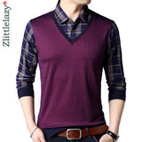 2019 brand casual fake two pieces long sleeve polo shirt men poloshirt jersey plaid mens polos tee shirts dress fashions 90381