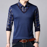 2019 brand casual fake two pieces long sleeve polo shirt men poloshirt jersey plaid mens polos tee shirts dress fashions 90381