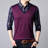 2019 brand casual fake two pieces long sleeve polo shirt men poloshirt jersey plaid mens polos tee shirts dress fashions 90381