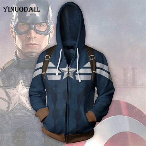 Avengers 4 Endgame Men and Women Zipper Hoodies Captain America 3D Hooded Jacket Superhero Sweatshirt Streetwear Cosplay Costume