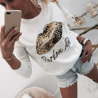 Women Sweatshirt Leopard Print Pullover Autumn Fashion Letter Sweatshirt Casual Ladies bluzy damskie Streetwear Sweat D30
