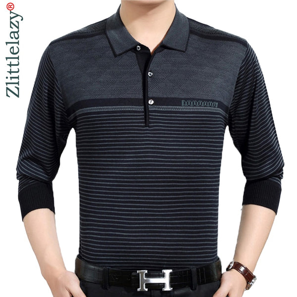2019 casual long sleeve business mens shirts male striped fashion brand polo shirt designer men tenis polos camisa social 3881