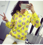 New Spring Autumn 2019 Cute Donut Print Pullovers Geometric Women Hoodies Sweatshirt Fashion Yellow BTS Unisex Sportwear Female